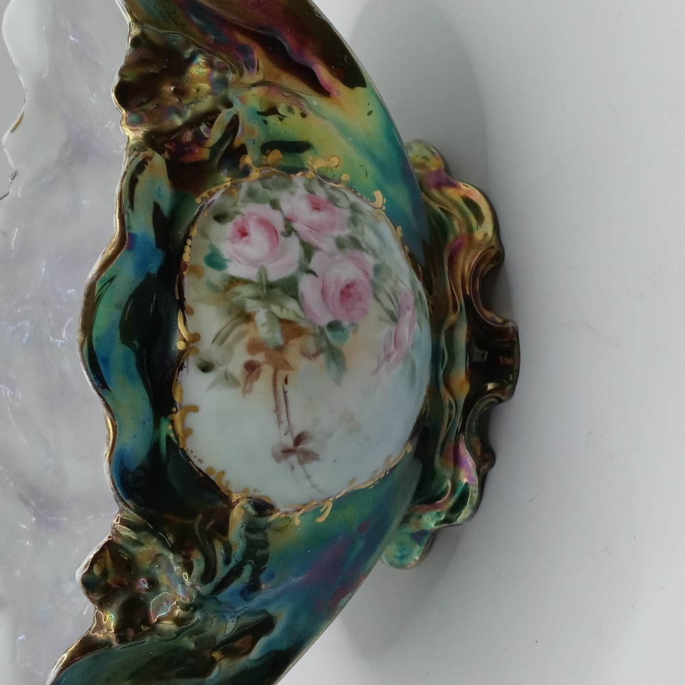 Gorgeous Antique Hand Painted and Signed Luster Ware and Roses Centerpiece Bowl - Picture 11 of 11